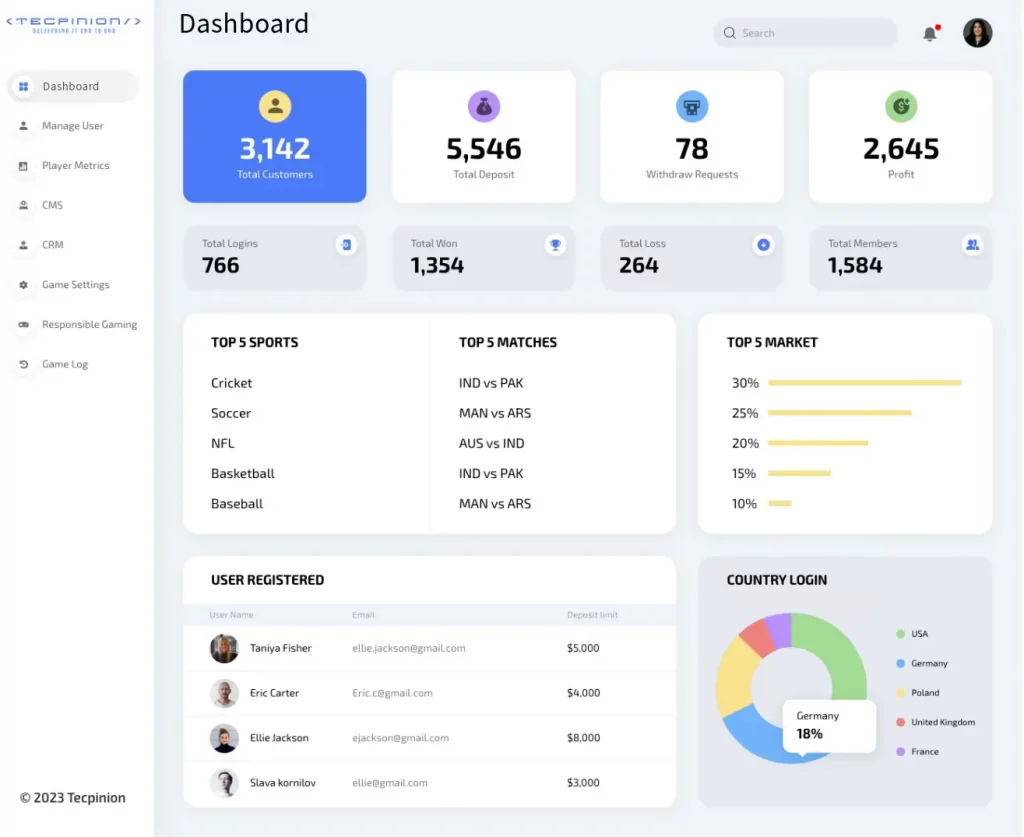 iGaming Platform Design Dashboard